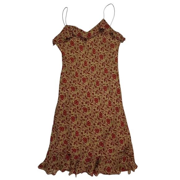 RALPH Ralph Lauren 90s Paisley Floral Slip Dress Medium Y2K Ruffle Bias Cut Midi - Picture 2 of 15